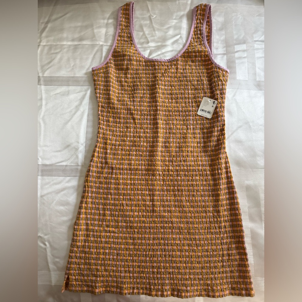 Free People Orange and Pink Textured Mini Dress